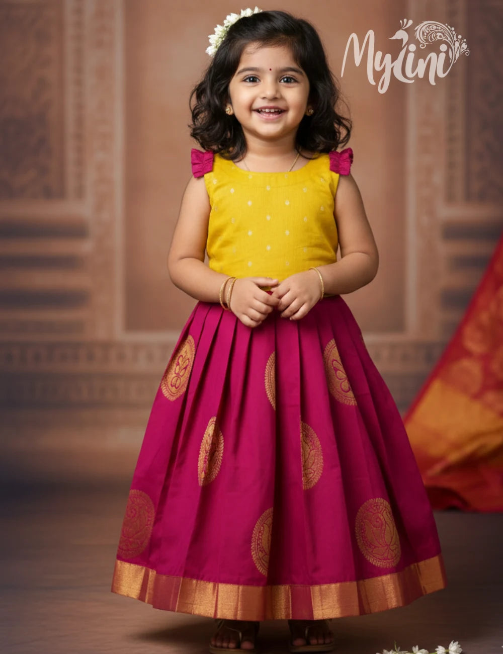 Mustard & Magenta Girls Ethnic Set - mylini