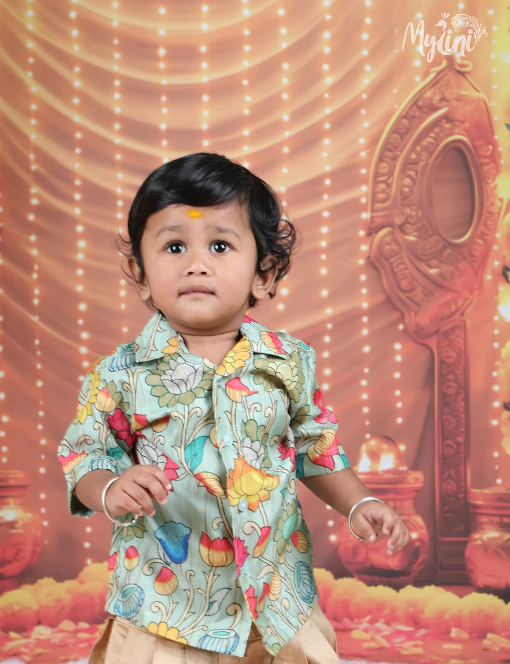 Mint Floral Boys Traditional Shirt - mylini