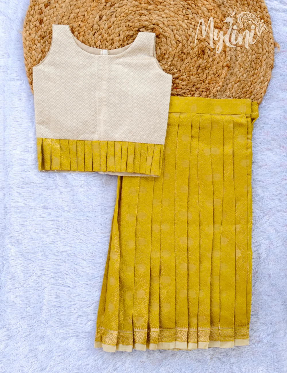Ivory & Mustard Girls Pattupavadai Set - mylini