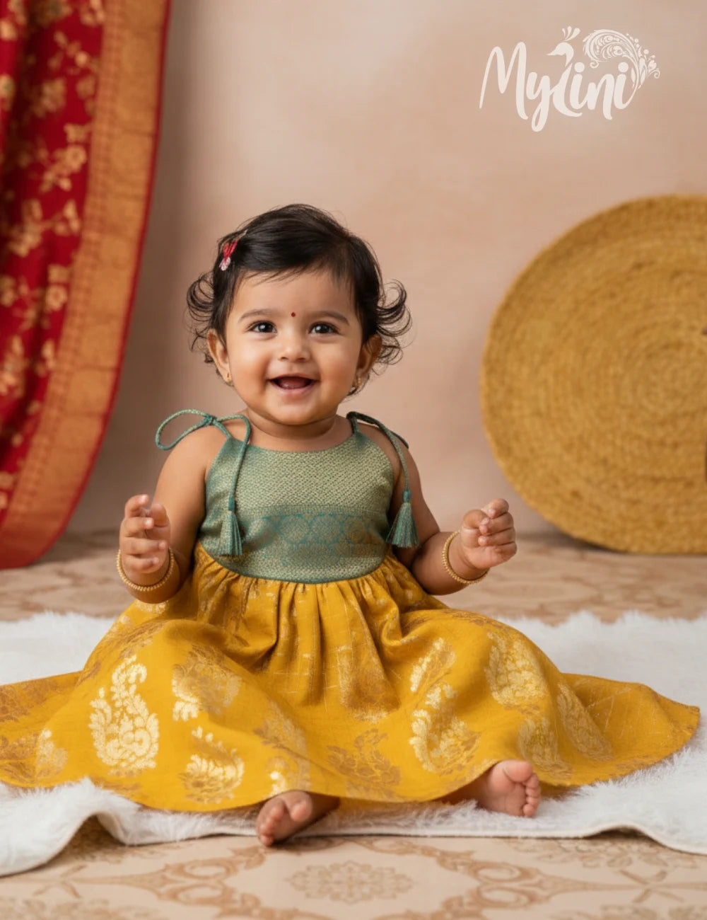 Teal & Mustard Baby Traditional Dress - mylini