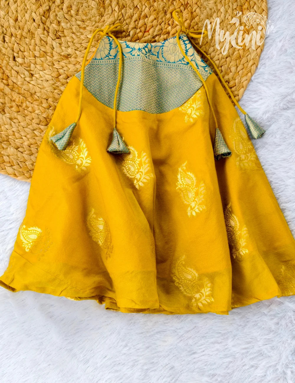 Teal & Mustard Baby Traditional Dress - mylini