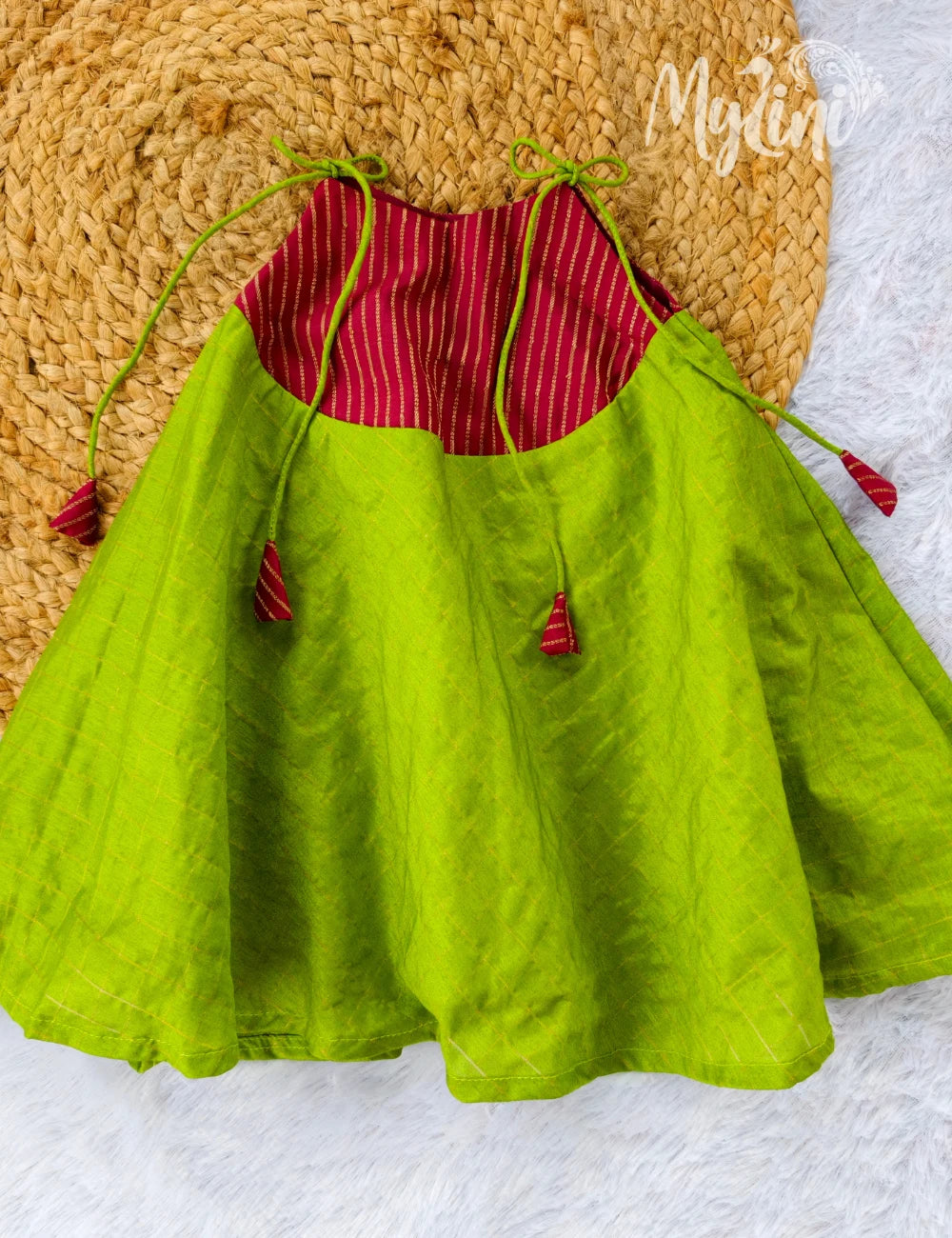 Parrot Green Traditional Silk Baby Frock - mylini