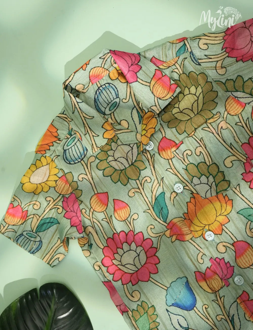 Mint Floral Boys Traditional Shirt - mylini