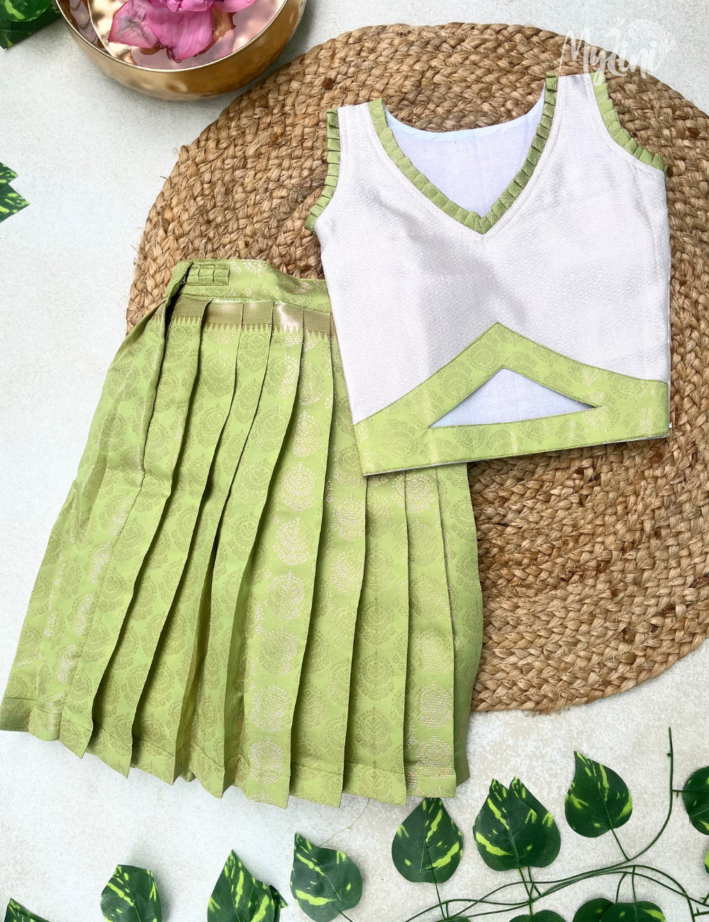 Kids Candy Green & White Ethnic Dress – Festive Wear for Baby Girls - mylini