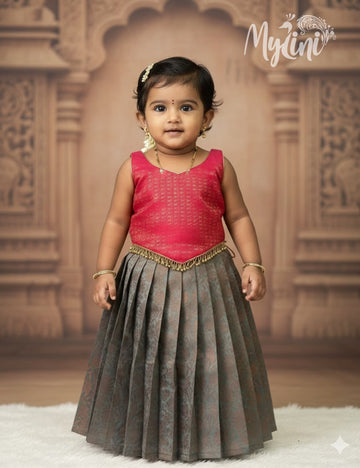 Blush Pink Baby Ethnic Dress - Rose Pink and Ash Grey - mylini