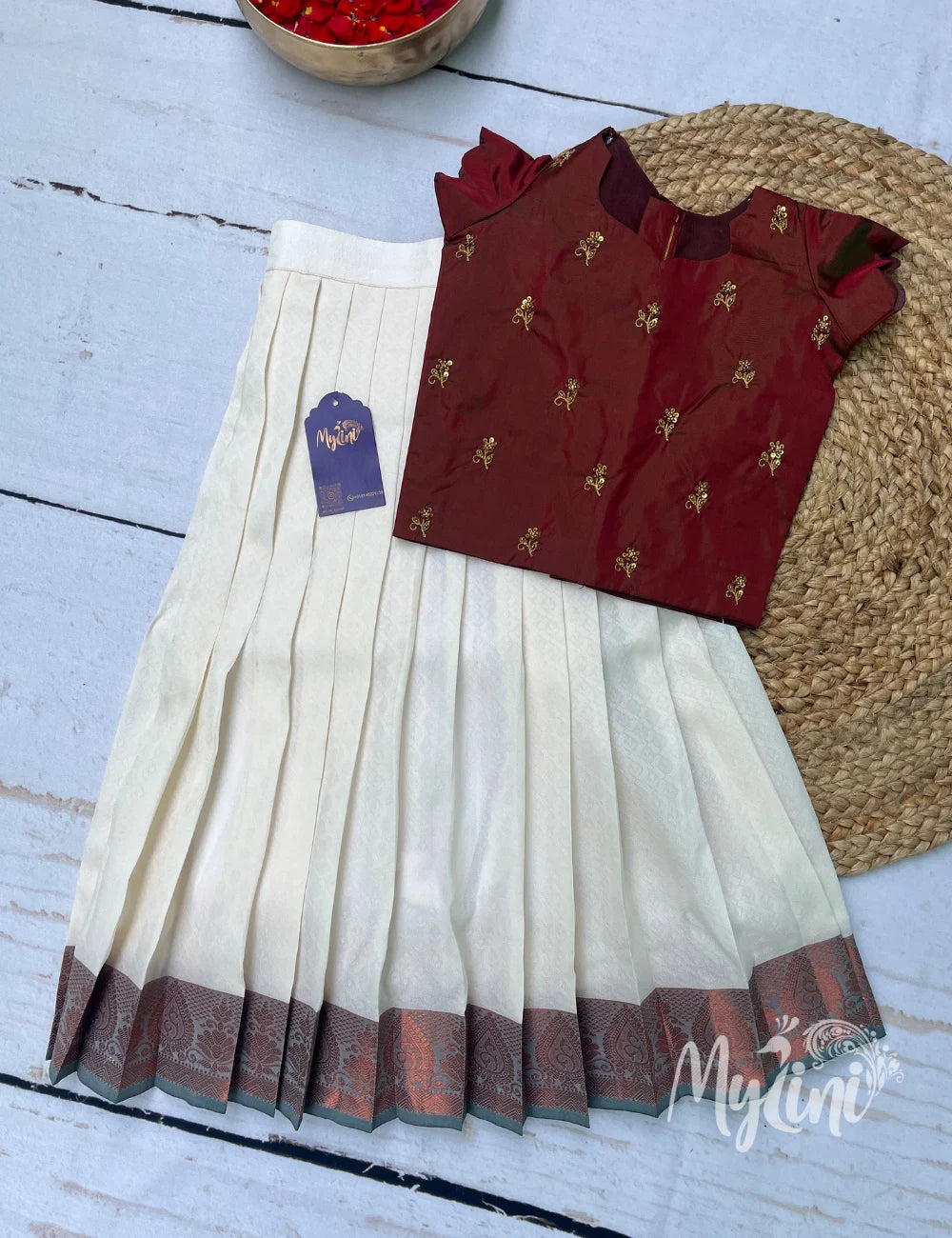 Maroon & Cream Girls Traditional Dress - mylini