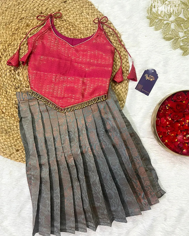 Blush Pink Baby Ethnic Dress - Rose Pink and Ash Grey - mylini